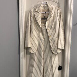 Creme and navy wide leg pinstripe suit